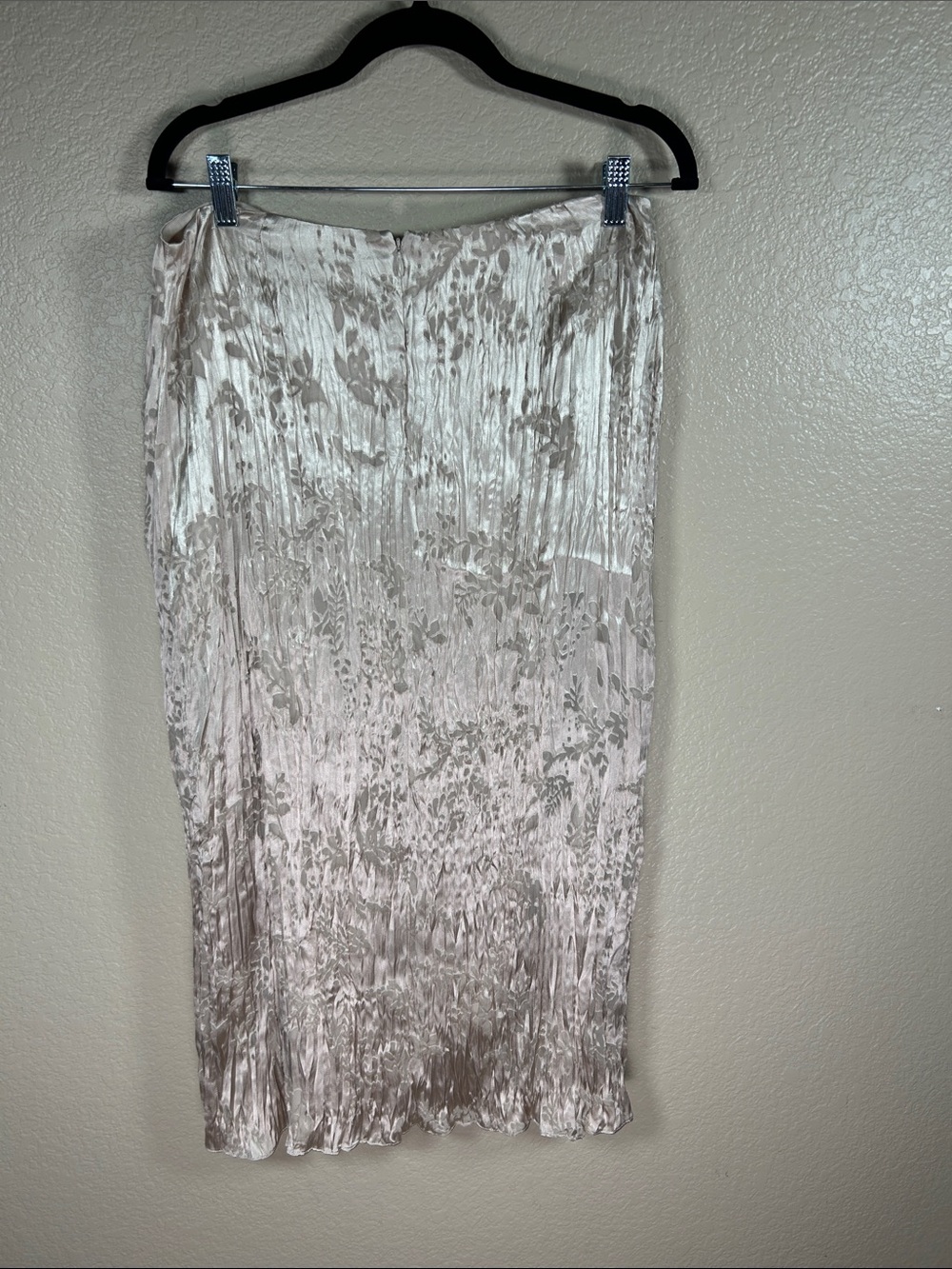 Champagne Floral Crinkle Pleated Midi Skirt | Size 8 | Satin Look - Picture 3 of 4